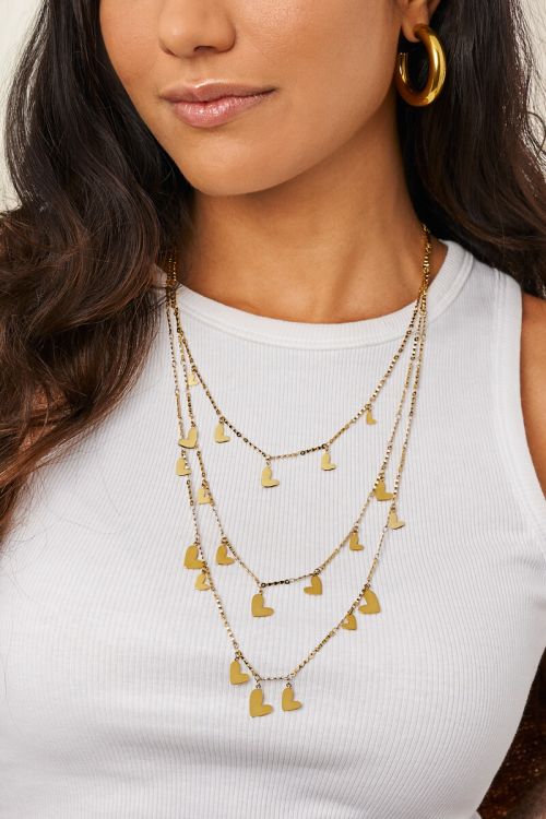 Driedubbele lange ketting met hartjes