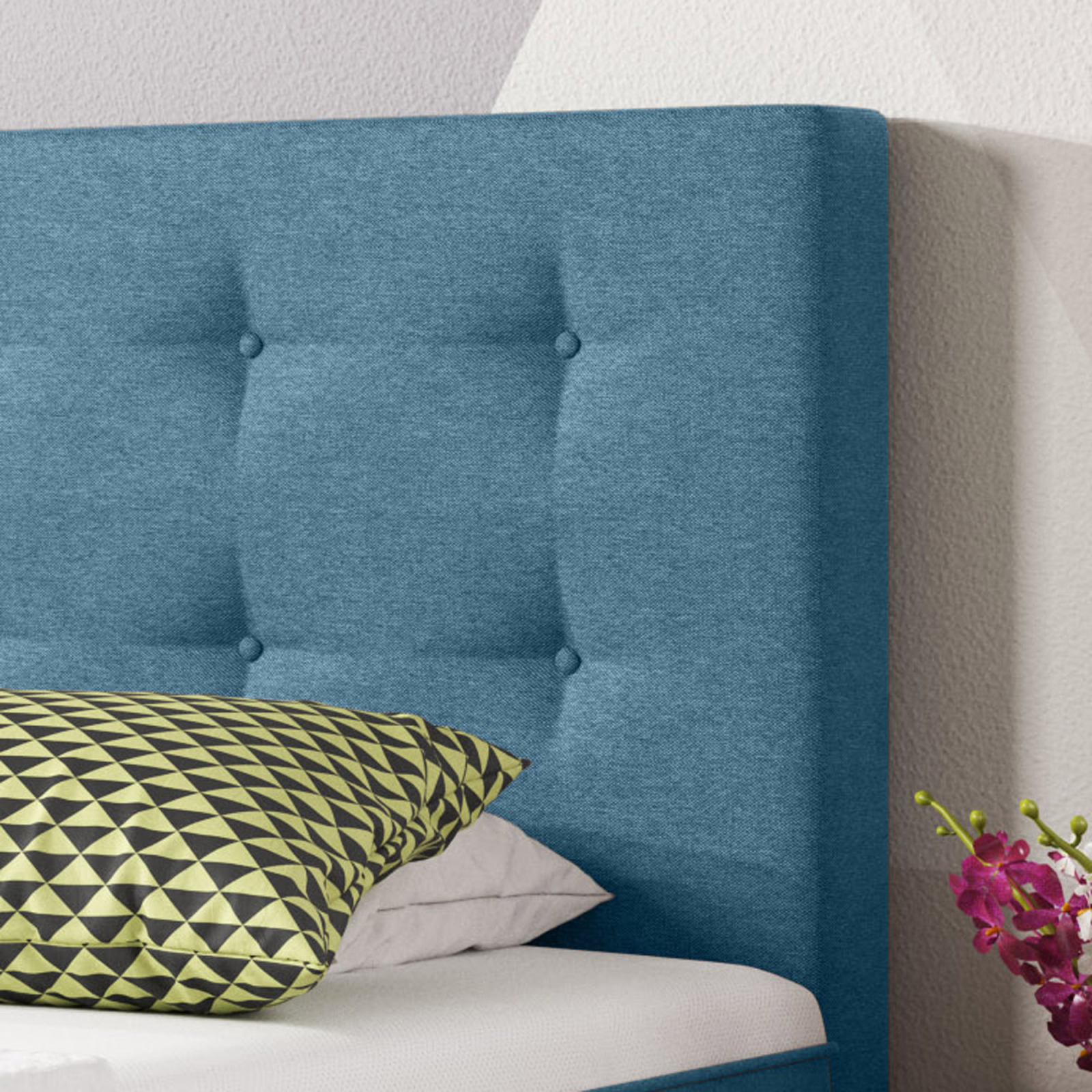Boxspringbett - blau - H3 - 90x200 cm
