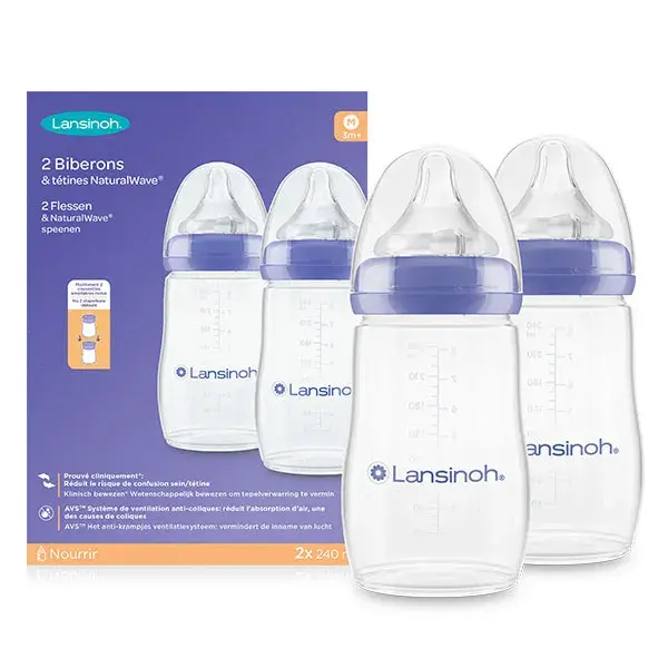 Lansinoh Momma Biberon avec Tétine NaturalWave Débit Moyen Lot de 2 x 240ml