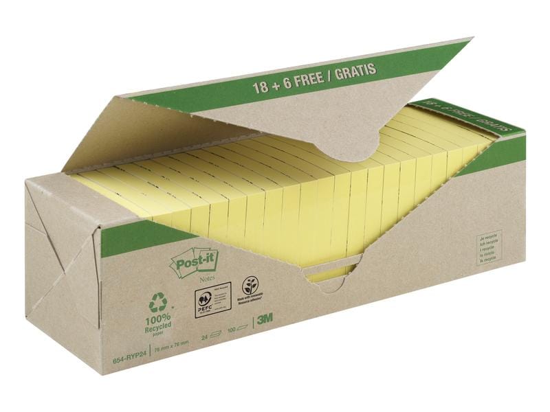 Post-it Notizzettel Post-it Recycling Gelb, 7.6 cm x 7.6 cm 18 Stück   6 gratis