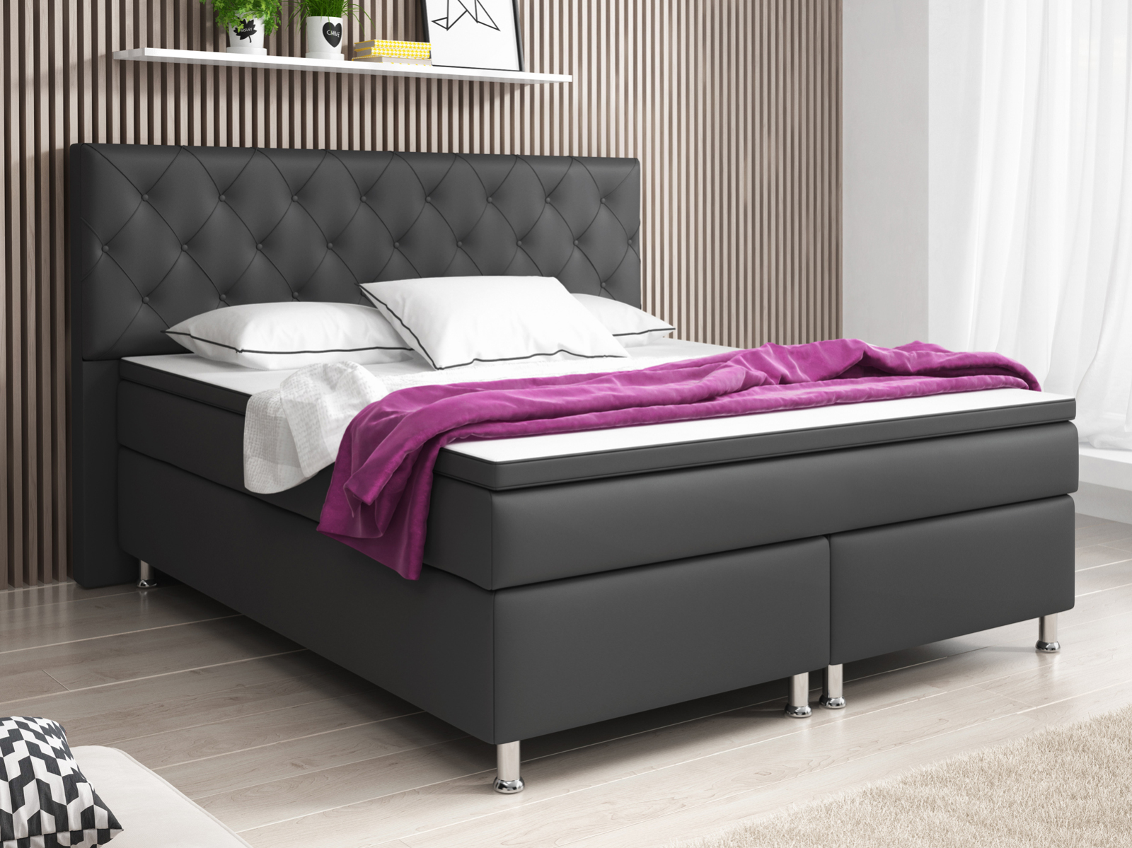 Boxspringbett - anthrazit - Kunstleder - H3 - 180x200 cm