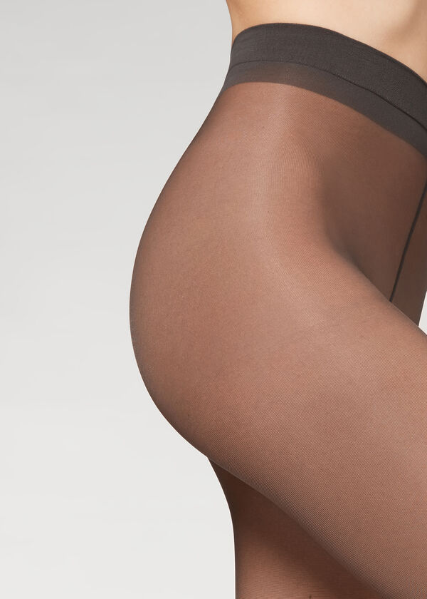 Meia-calça modeladora transparente 30 denier com cós de compressão