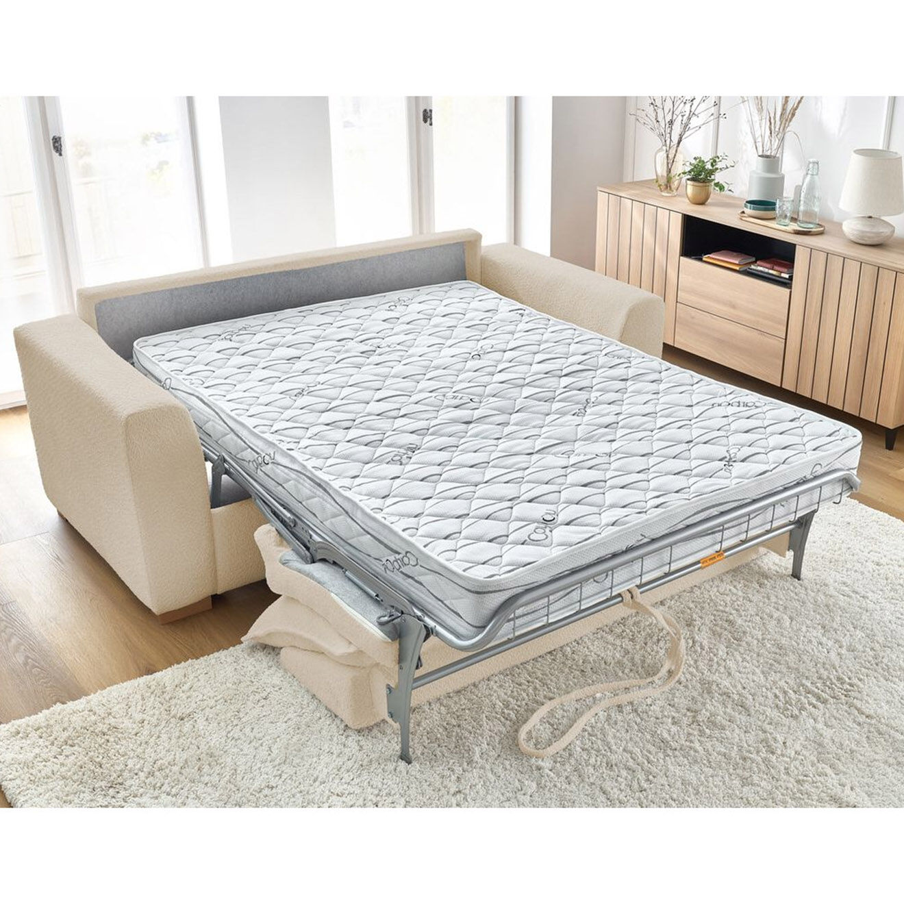 Bobochic Canapé convertible express augustin bouclette beige  - 205x96x97 cm