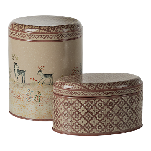 Maileg Winter Wonderland 2-pak Metaldåse, Red/Brown