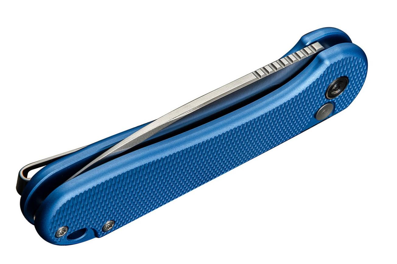 Civivi Elementum II Button Lock C18062PD-2 Satin Nitro-V, Diamond Patterned Blue Aluminum, zakmes