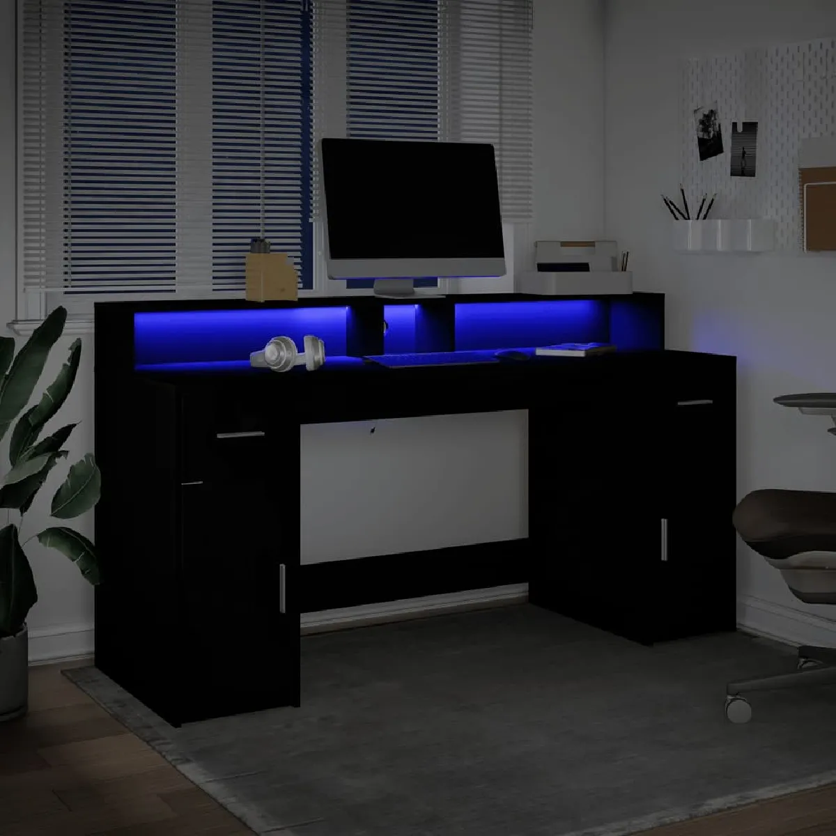 VidaXL Bureau avec LED - Noir