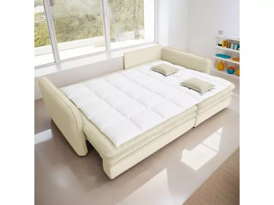 Canapé d'angle convertible réversible 3 places en velours côtelé beige - Baya