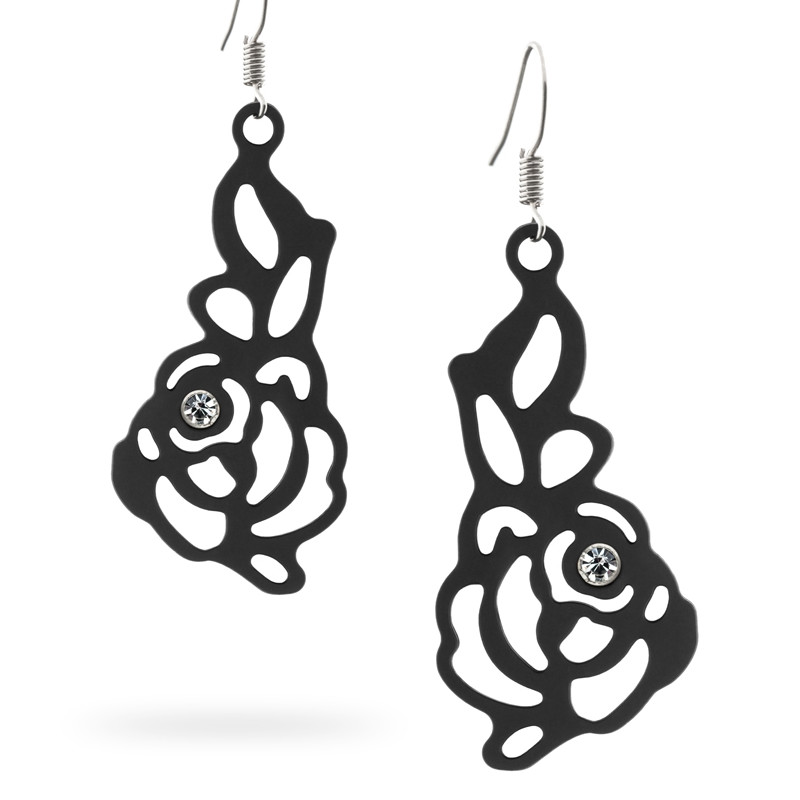 Boucles d'Oreilles Pendantes Roses en Silicone Noir