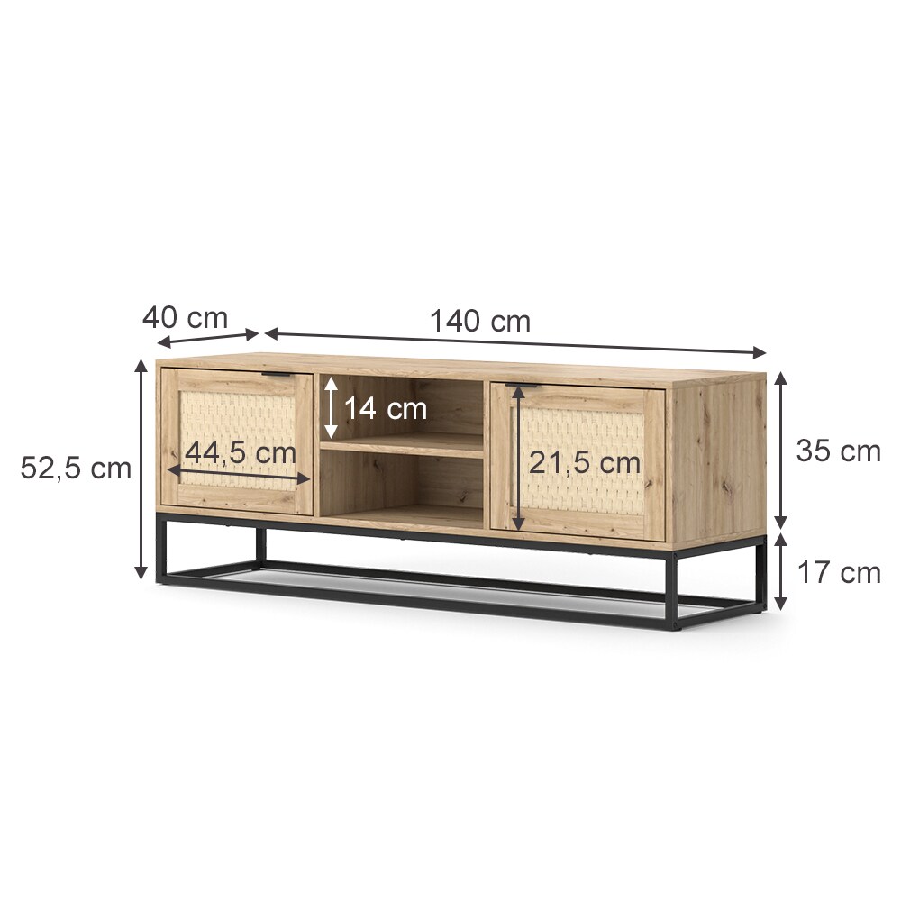Vicco Lowboard Natal Eiche 140 x 52 cm 2 Türen