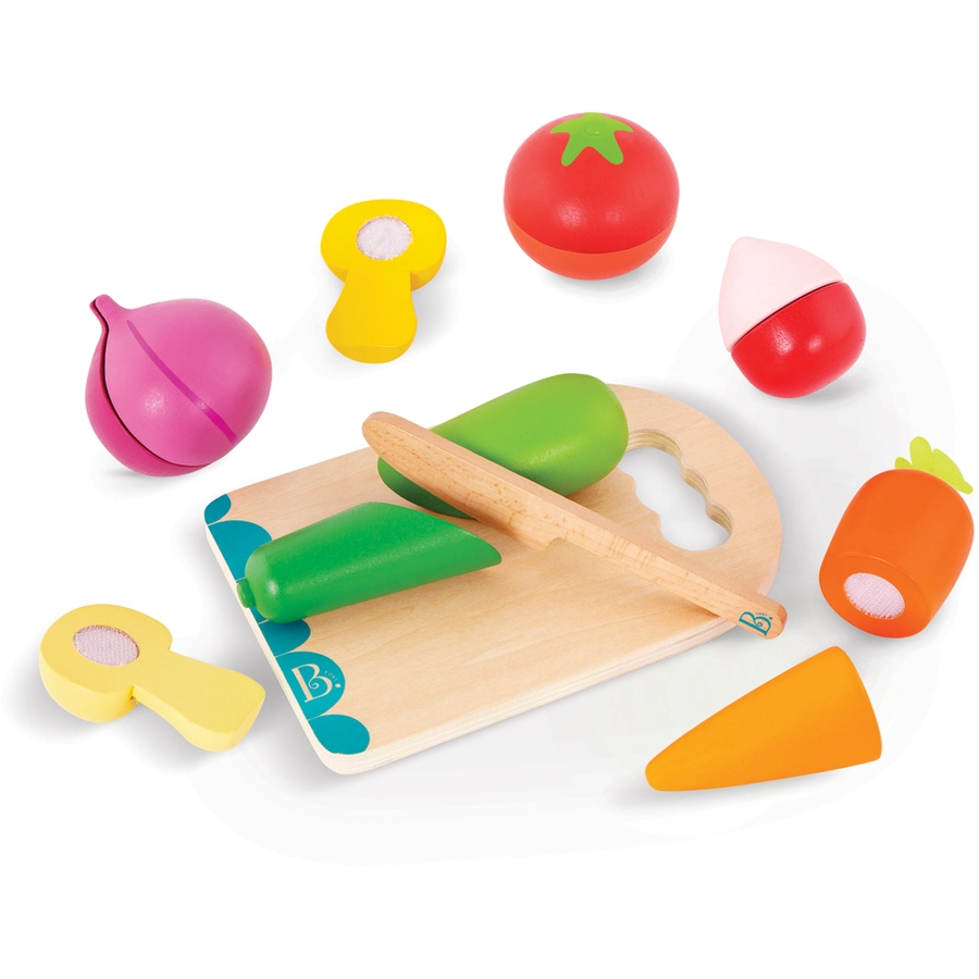B.TOYS B. Chop 'n' Play -  Holz-Gemüse mit Klettverbindung inkl. Schneidebrett 14-teilig Mehrfarbig
