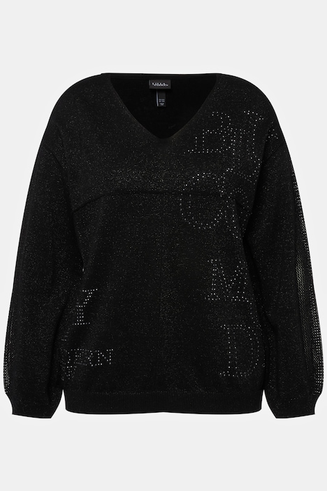 Pullover, Ziersteine, V-Ausschnitt, Langarm
