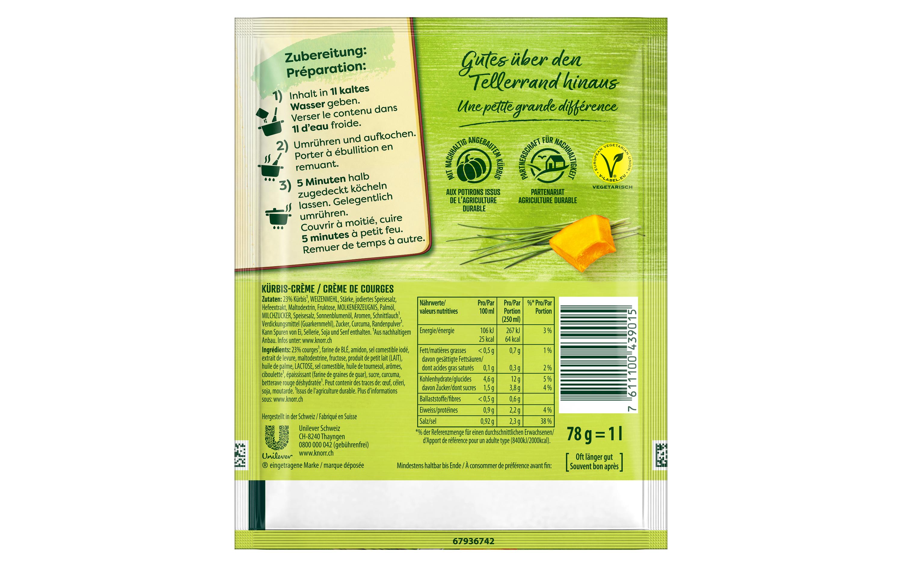 Kürbis-Crème Suppe 4 PortionenCremige Kürbissuppe