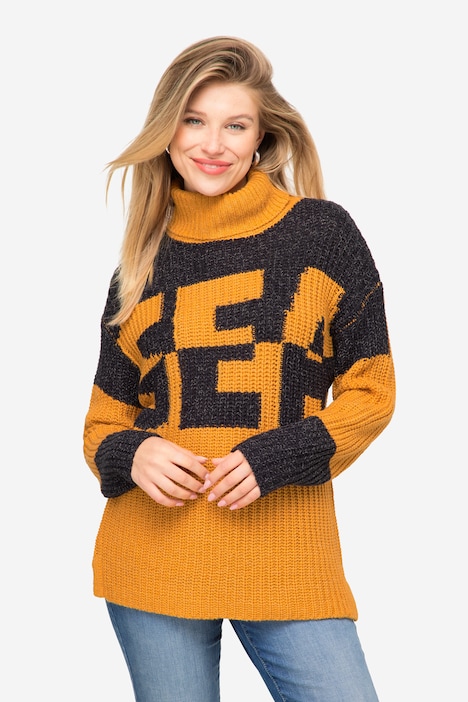 Pullover, Colorblocking Wording SEA, zweifarbig, Rollkragen, Langarm