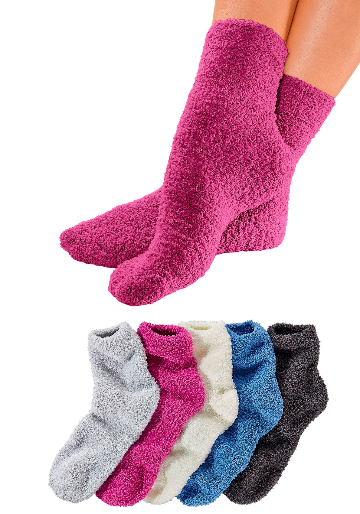 Lavana Kuschelsocken Packung, 5 Stk. tlg. ideal als Bettsocken