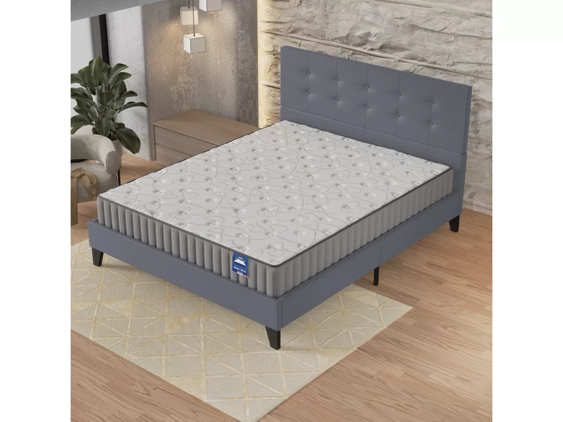Ensemble Matelas + Lit Avec Tête De Lit 140x190 Cm, Orionis 22cm D’épaisseur À Mémoire De Forme