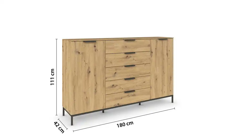 Highboard Eiche Artisan (Nachbildung) Eiche Artisan (Nachbildung) Front: Dekor, Oberboden: Dekor 180 cm Graphit