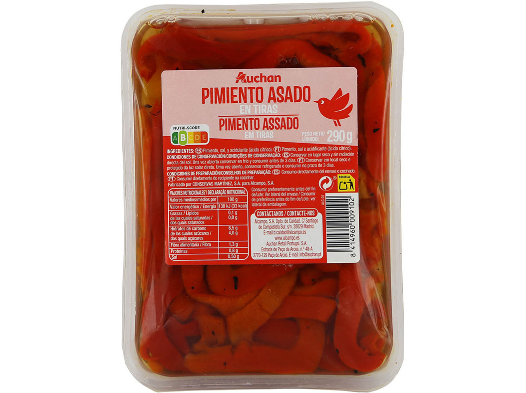 PIMENTO AUCHAN ASSADO EM TIRAS 290 G