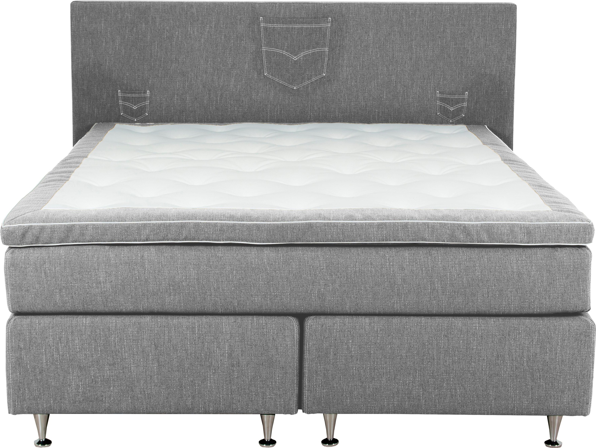 INOSIGN Boxspringbett »Zahara« inkl. Topper, besonderes Highlight: aufgenähten Jeanstaschen - Optik