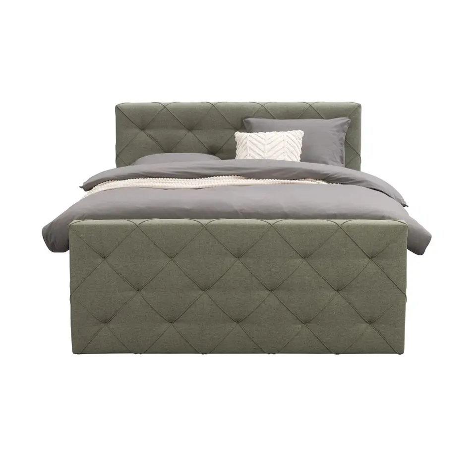Boxspring met voetbord Liv geruit - groen - 140x200 cm - slanke poot