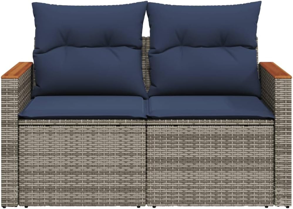 vidaXL Gartensofa mit Kissen 2-Sitzer Grau Poly Rattan
