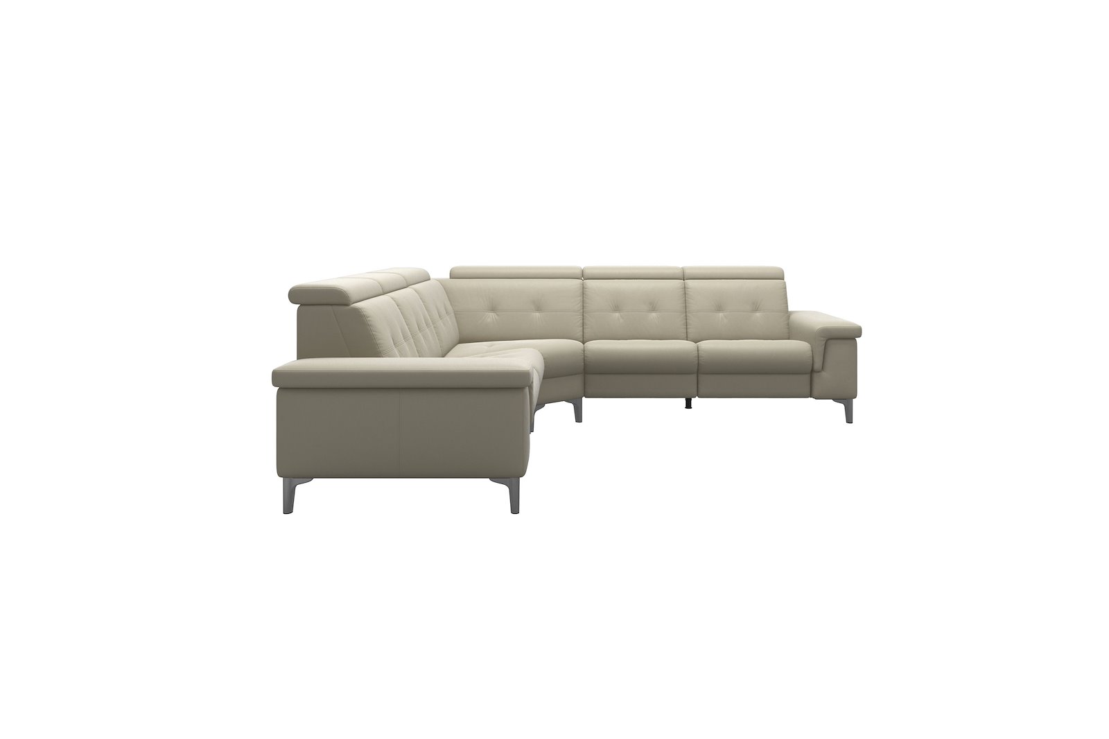 Anna C22 hjørnesofa (PMCMP) Hud Paloma Light Grey med A2 arm og polerte organiske alu ben, 14 cm. (Power-Manual-CornerManual-Manual-Power)