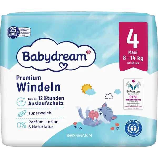 Premium Windeln Größe 4 Maxi, 40 Stück, 8-14 kg