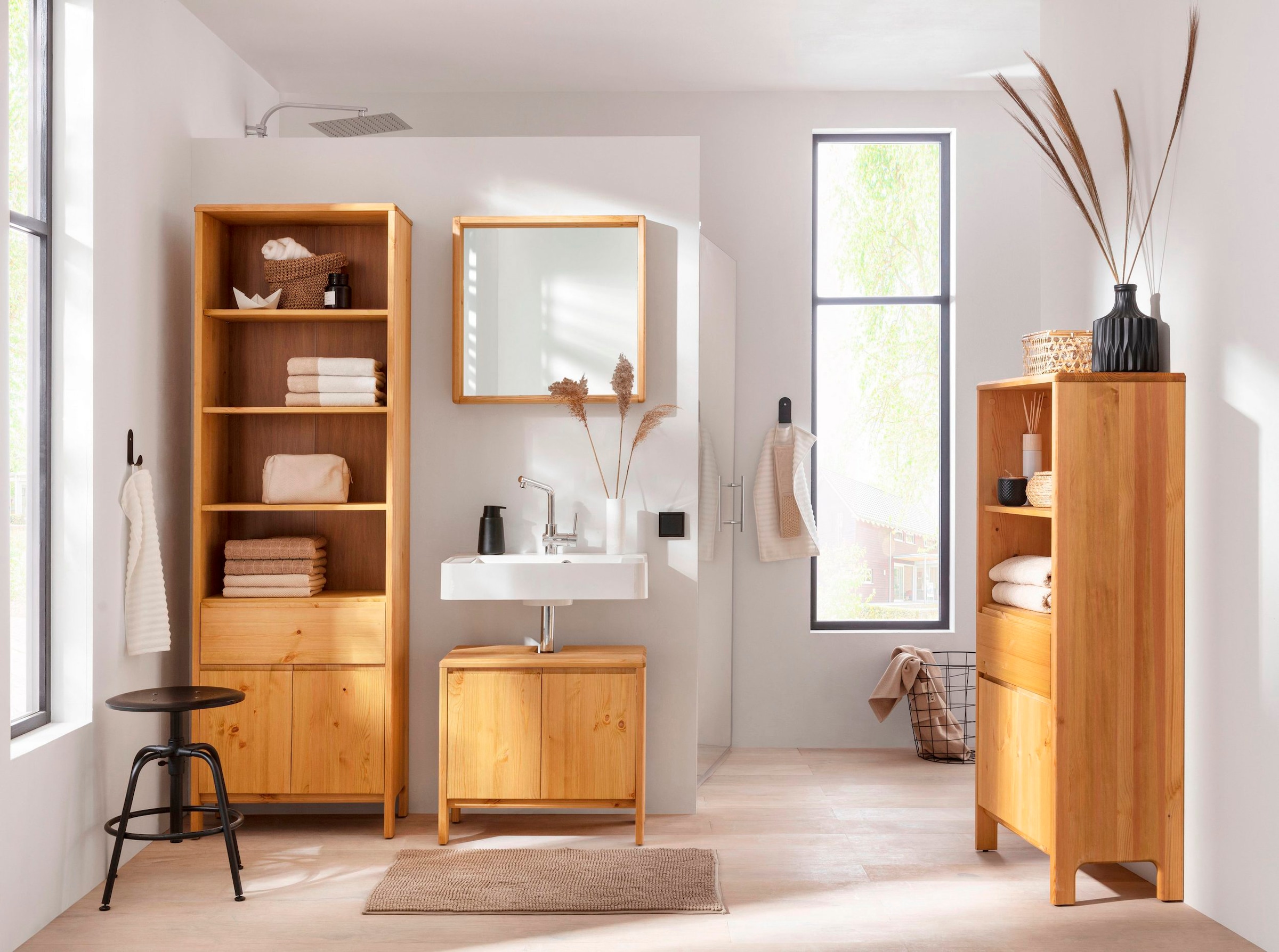 GOODproduct Hochschrank »Jorrick« Breite 60 cm, Massivholz Kiefer mit Bio Öl/Wachs behandelt