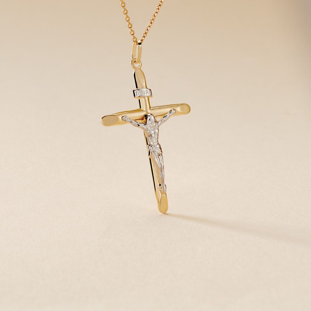 Pendentif Damian Croix Or Bicolore
