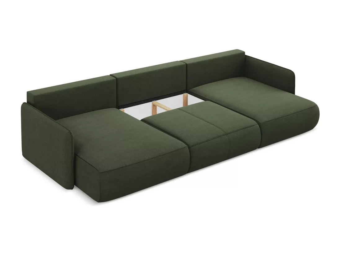 Canapé d'angle panoramique convertible en tissu texturé - olive - NANEA