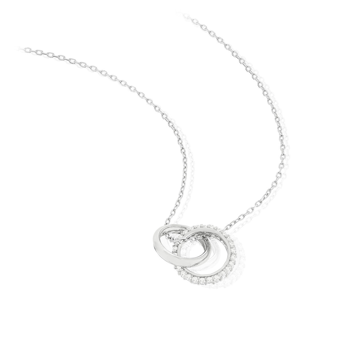 Collier argent 925 zirconias 42 à 45 cm, motif anneaux entrelacés