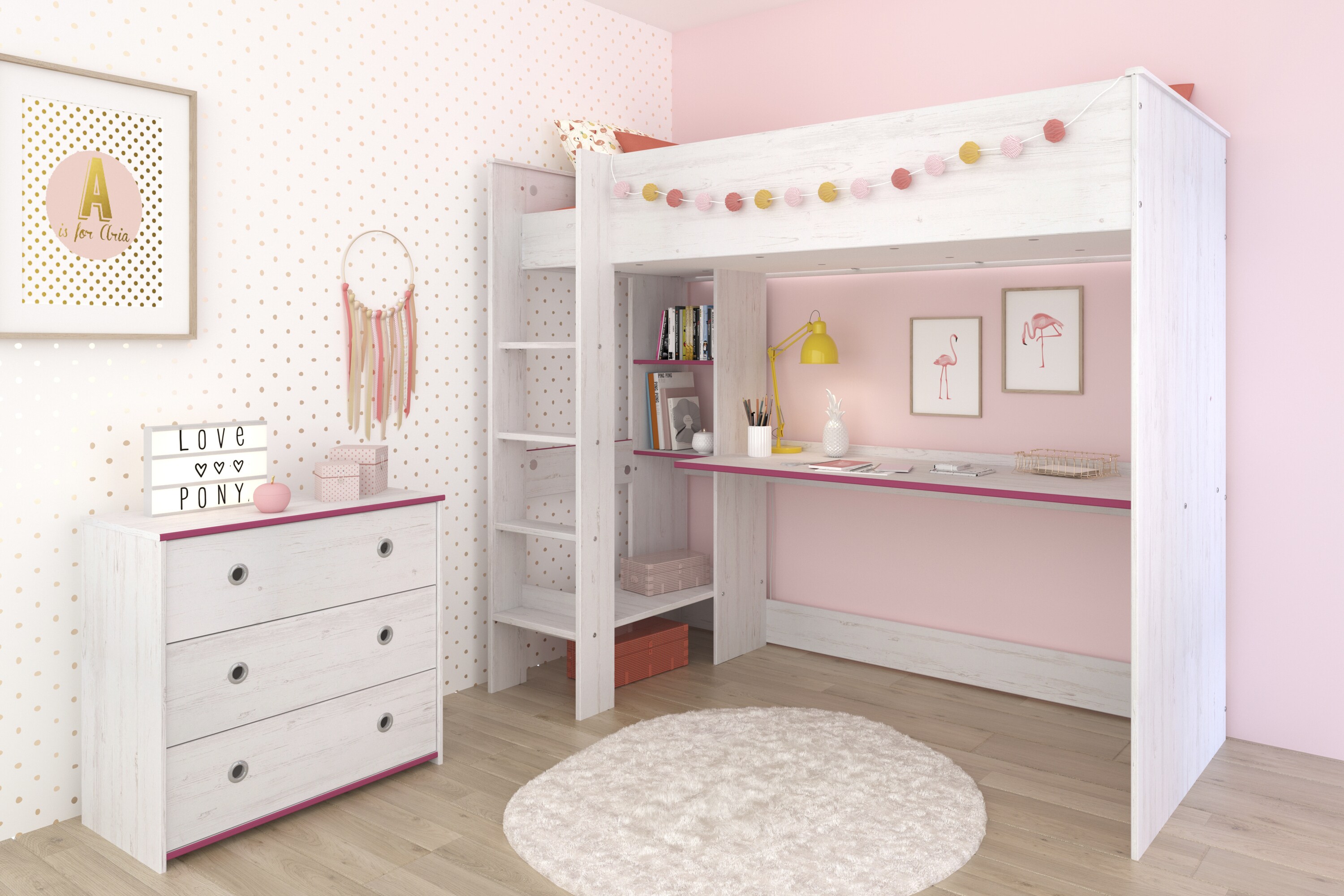Parisot Hochbett extra hoch, mit Kommode, 