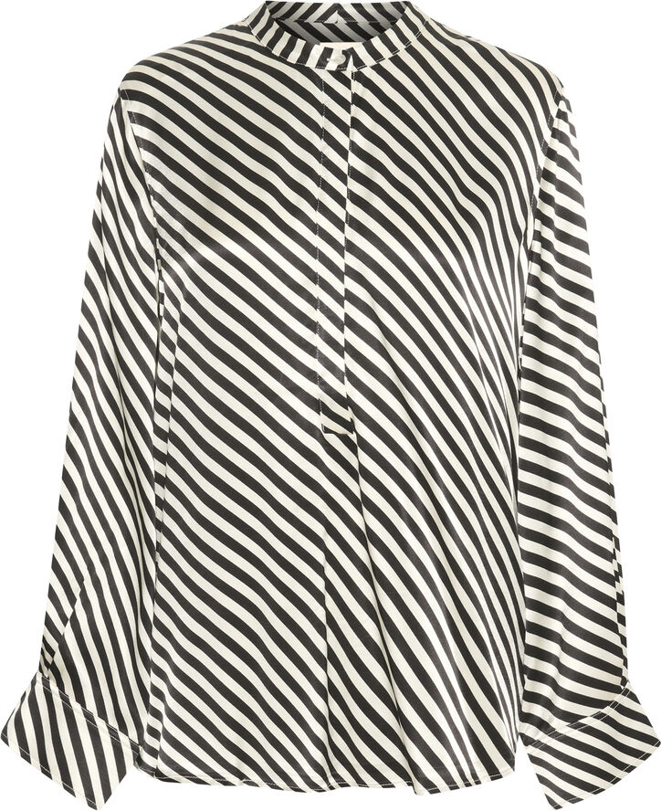 Soaked in Luxury SLSoho Blouse LS STUDIO Black & white diagonal stripe
