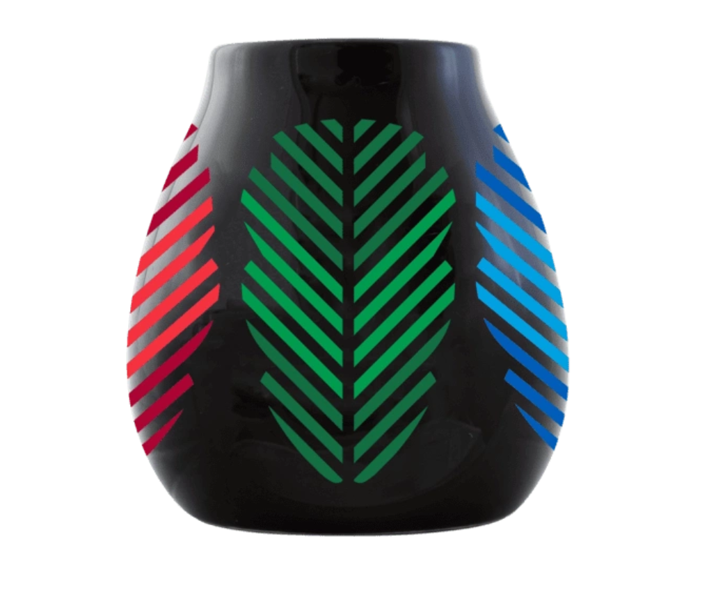 Mate Trinkgefäß Keramik Blätter schwarz