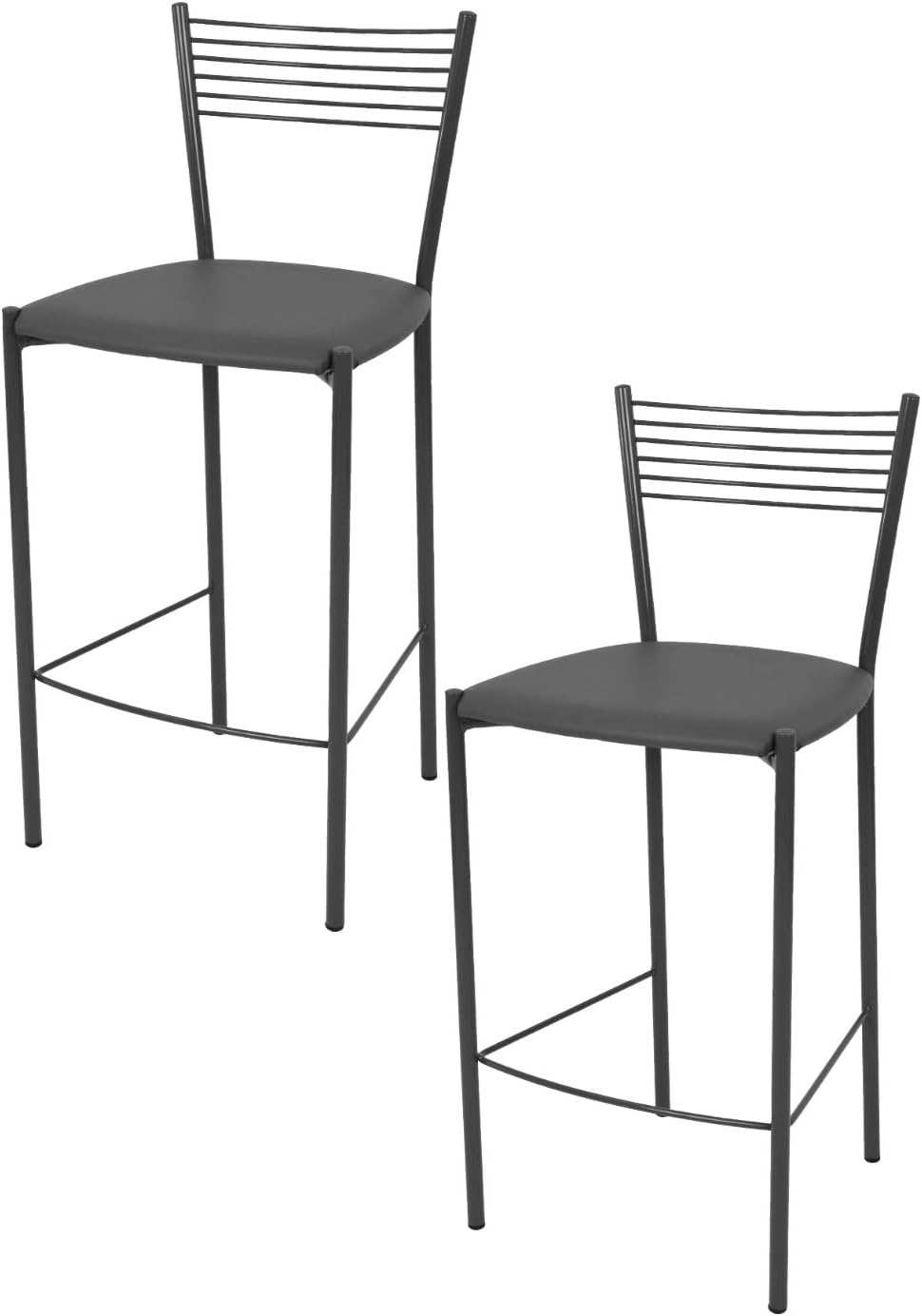 Tommychairs - 2er Set moderne Barhocker ELEGANCE für Küche und Esszimmer, lackierte Metallkonstruktion in der Farbe Dunkelgrau, gepolsterte Sitzfläche mit Kunstleder im Farbton Dunkelgrau bezogen