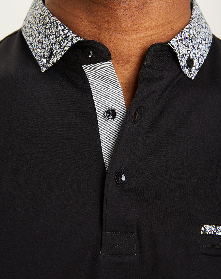 POLO NOIR COL IMPRIMÉ