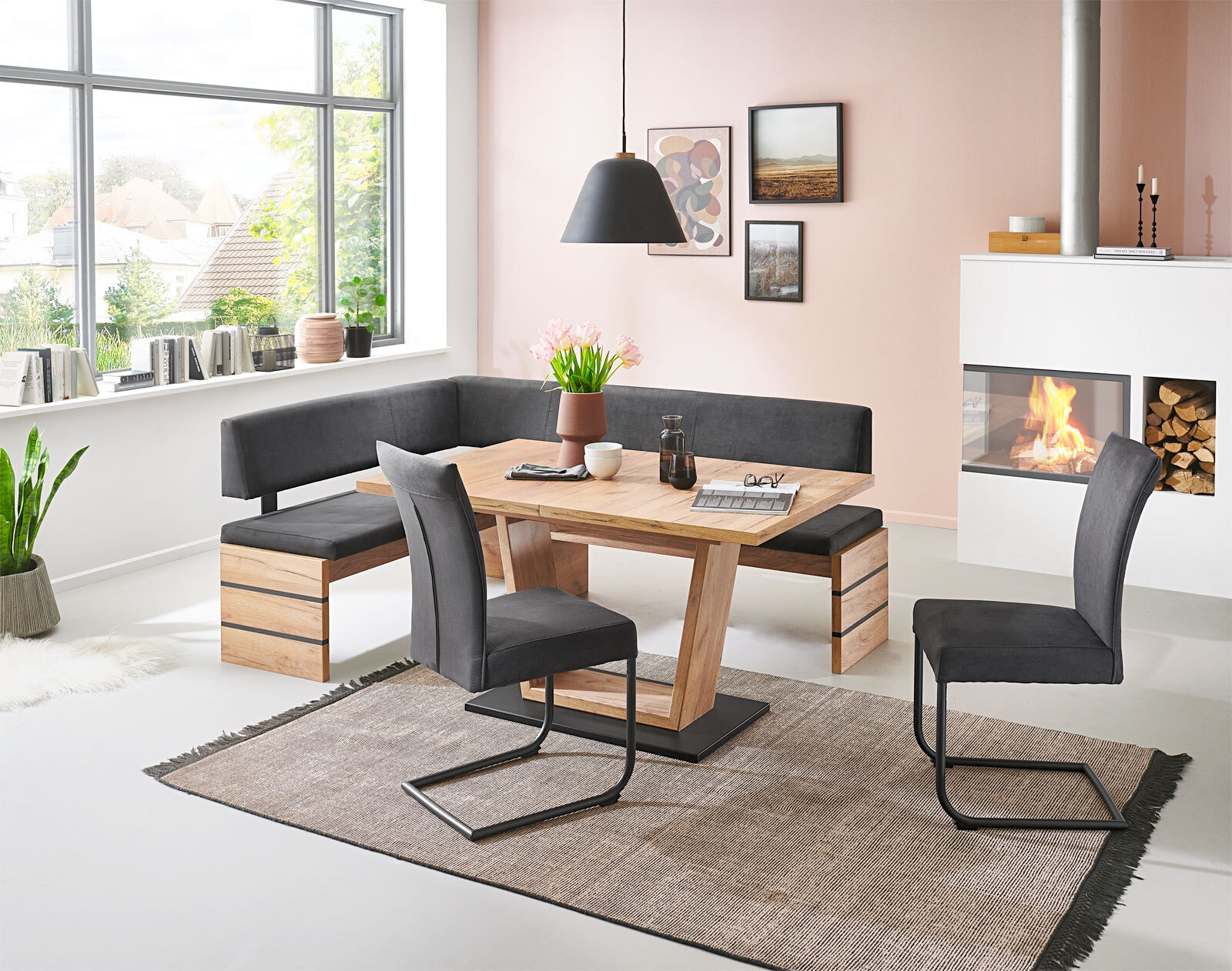 Eckbank MARIE 155 x 205 cm Microfaser Arizona Graphit