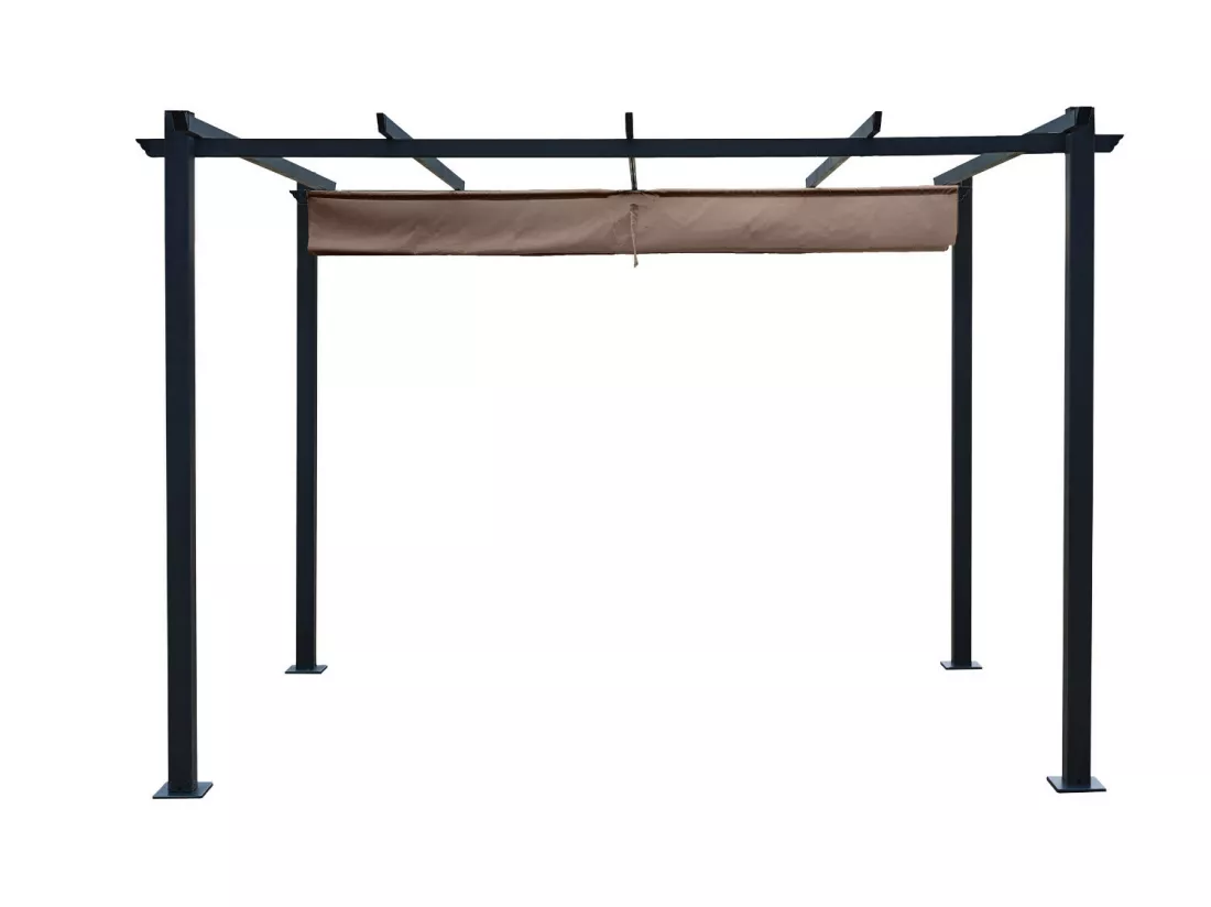 Tonnelle/Pergola aluminium 3x3m toile coulissante rétractable - Gris / Taupe - OHIO