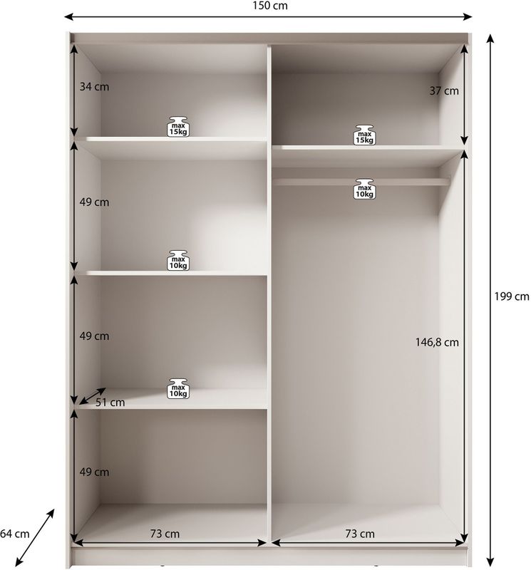 Kledingkast - Boets - 2 Schuifdeuren - Eiken - Met Spiegel