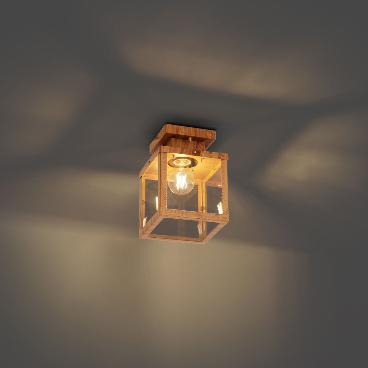 Industriële buitenplafondlamp hout met helder glas - Rotterdam
