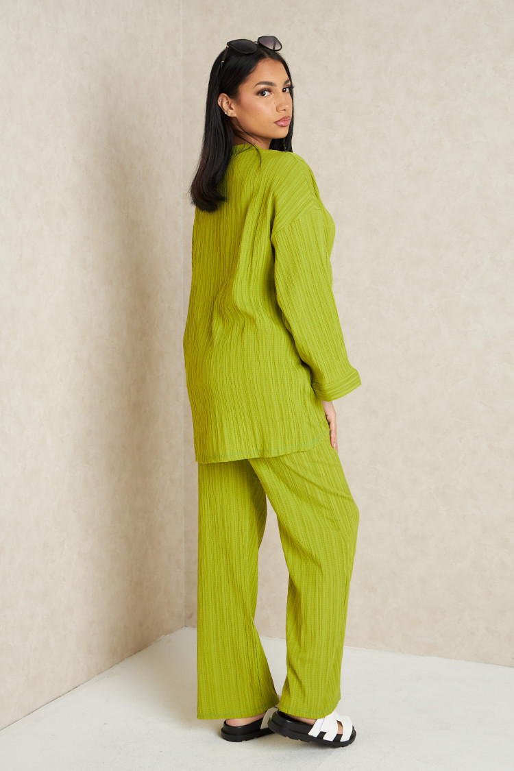 Ensemble 2 pièces pull fin + pantalon à rayures vert