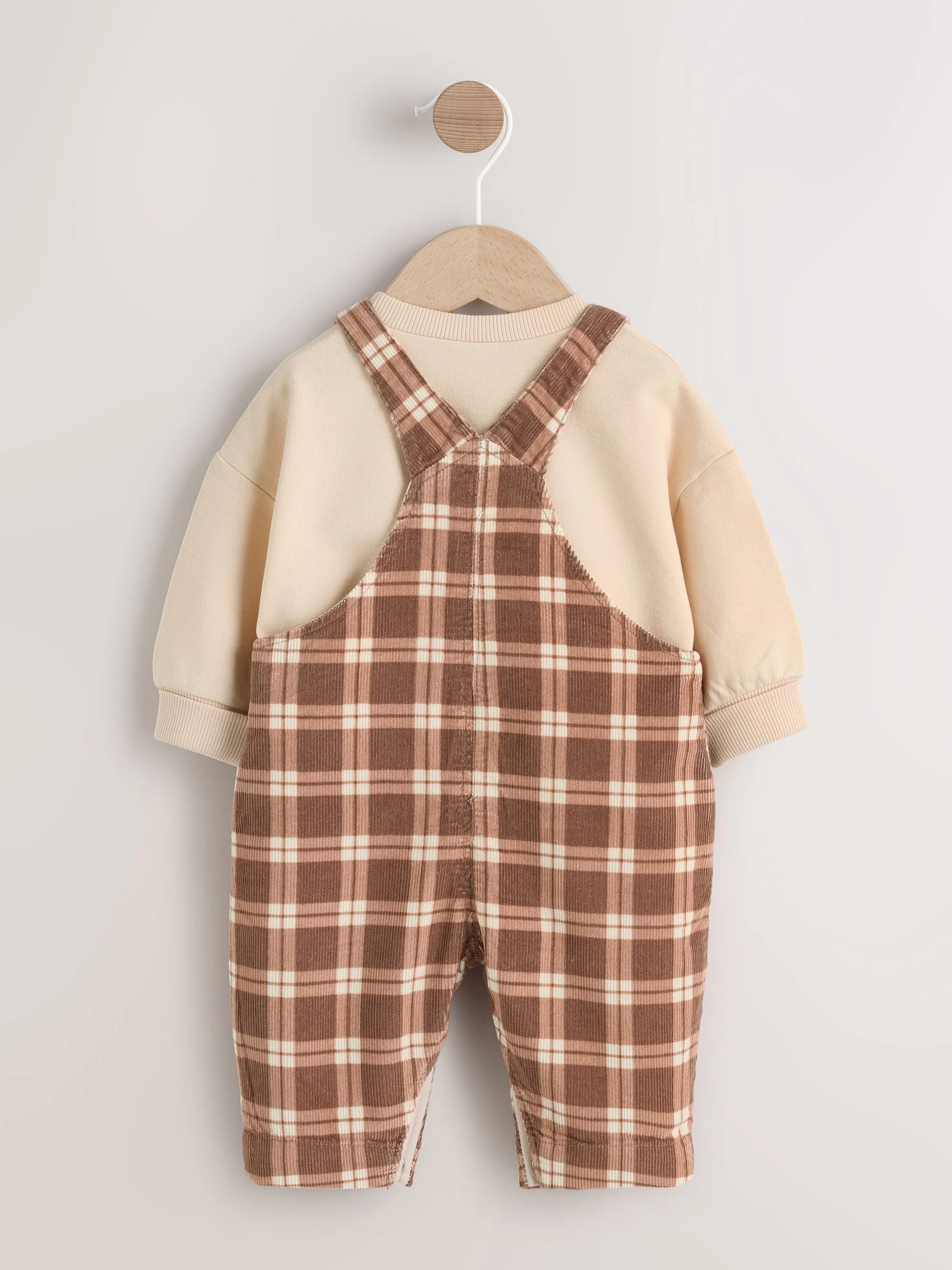 Bruin geruit - Babyset van corduroy tuinbroek en rompertje (0mnd-2jr)