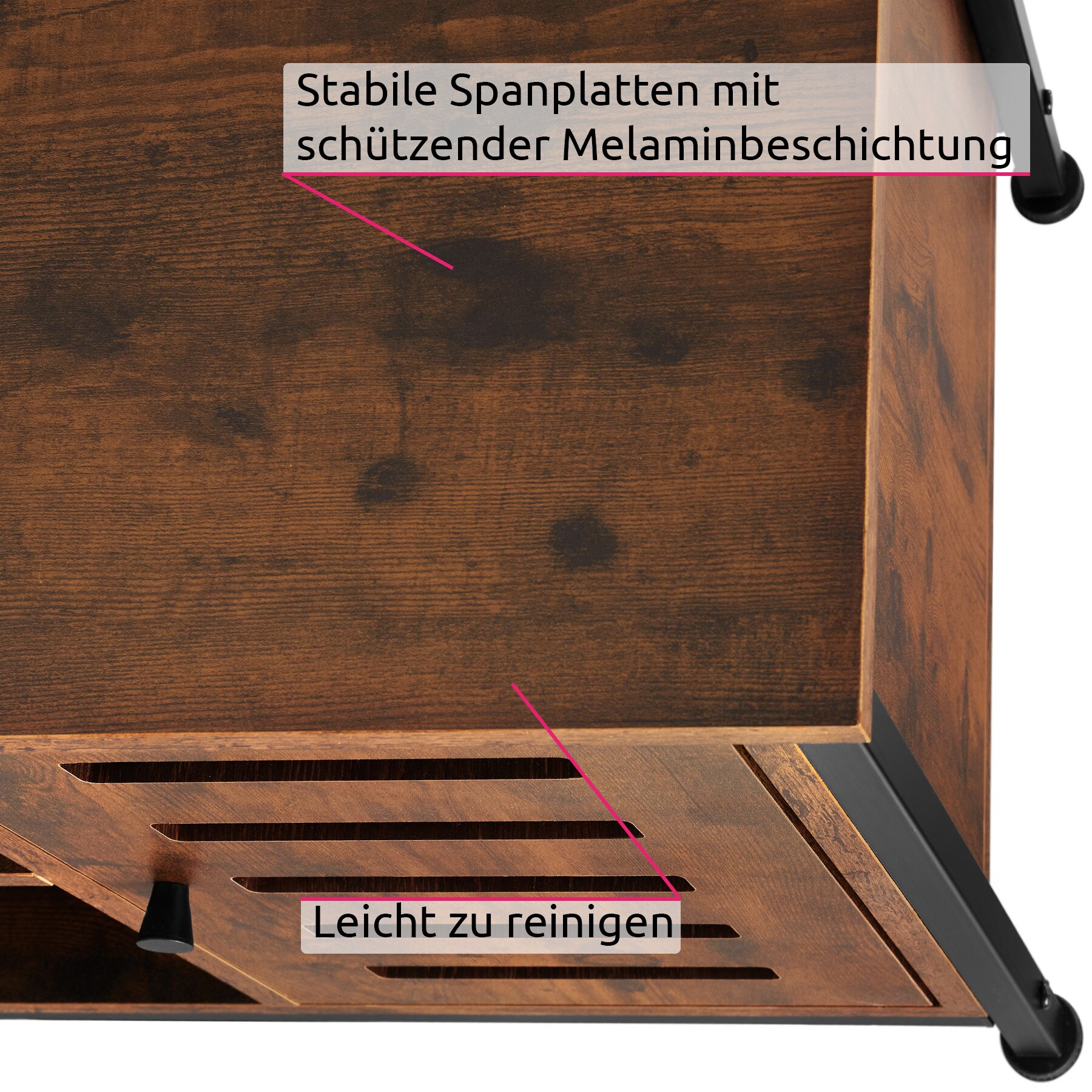tectake® Sideboard, Industrial Style, Ablage und 3 offene Fächer, mit höhenverstellbaren Kunststofffüßen, 70 x 32 x 82 cm