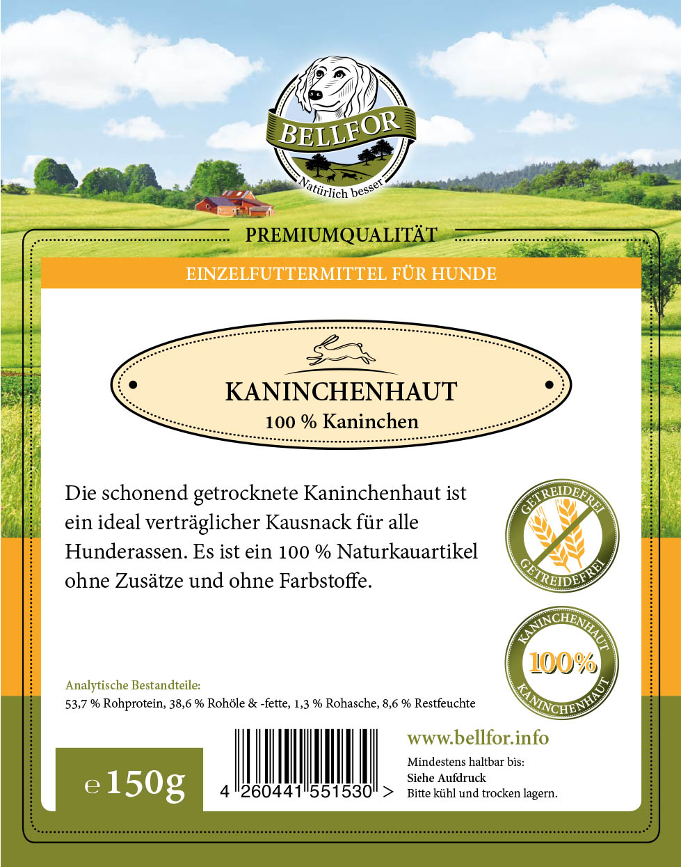 Snack pour chiens - peau de lapin - kaninchenhaut - 150g