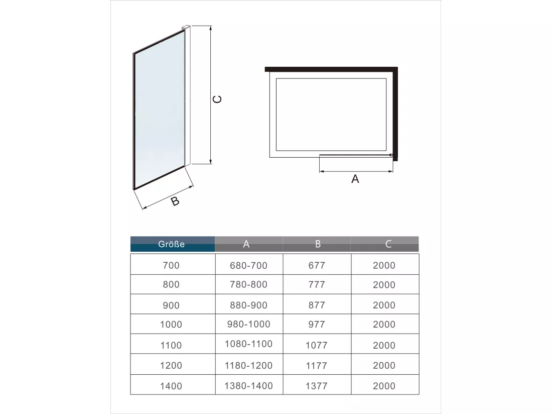 Paroi de douche noire 120x200cm à l'italienne avec barre de fixation noire 90cm en carré, en 8mm verre trempé anticalcaire