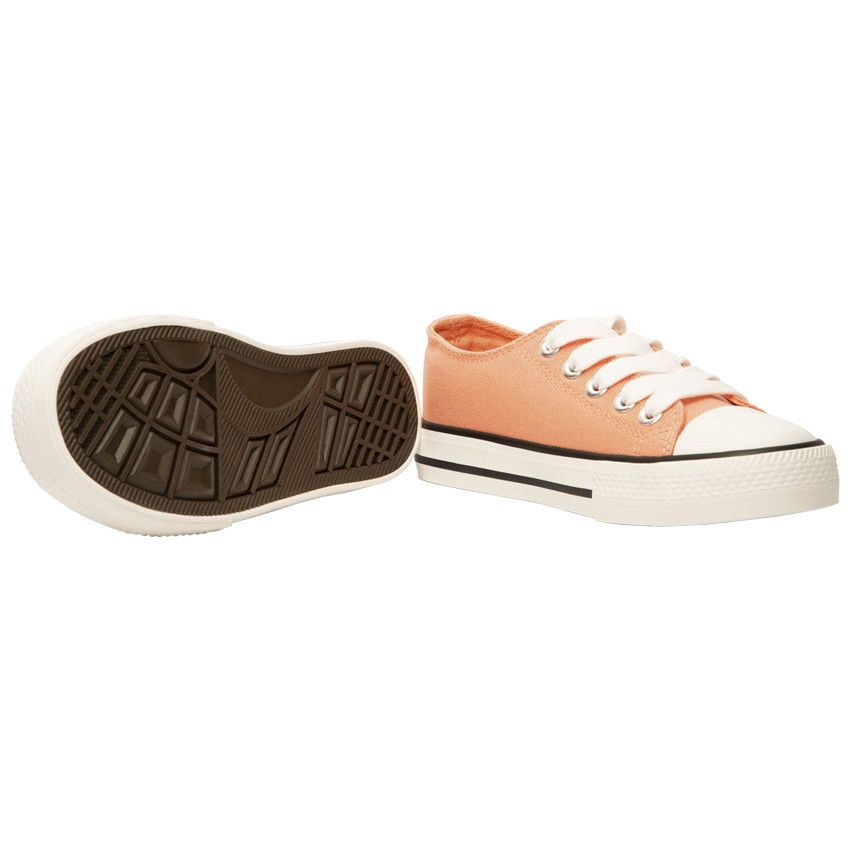 Baskets basses en toile corail avec lacets pour fille - Corail