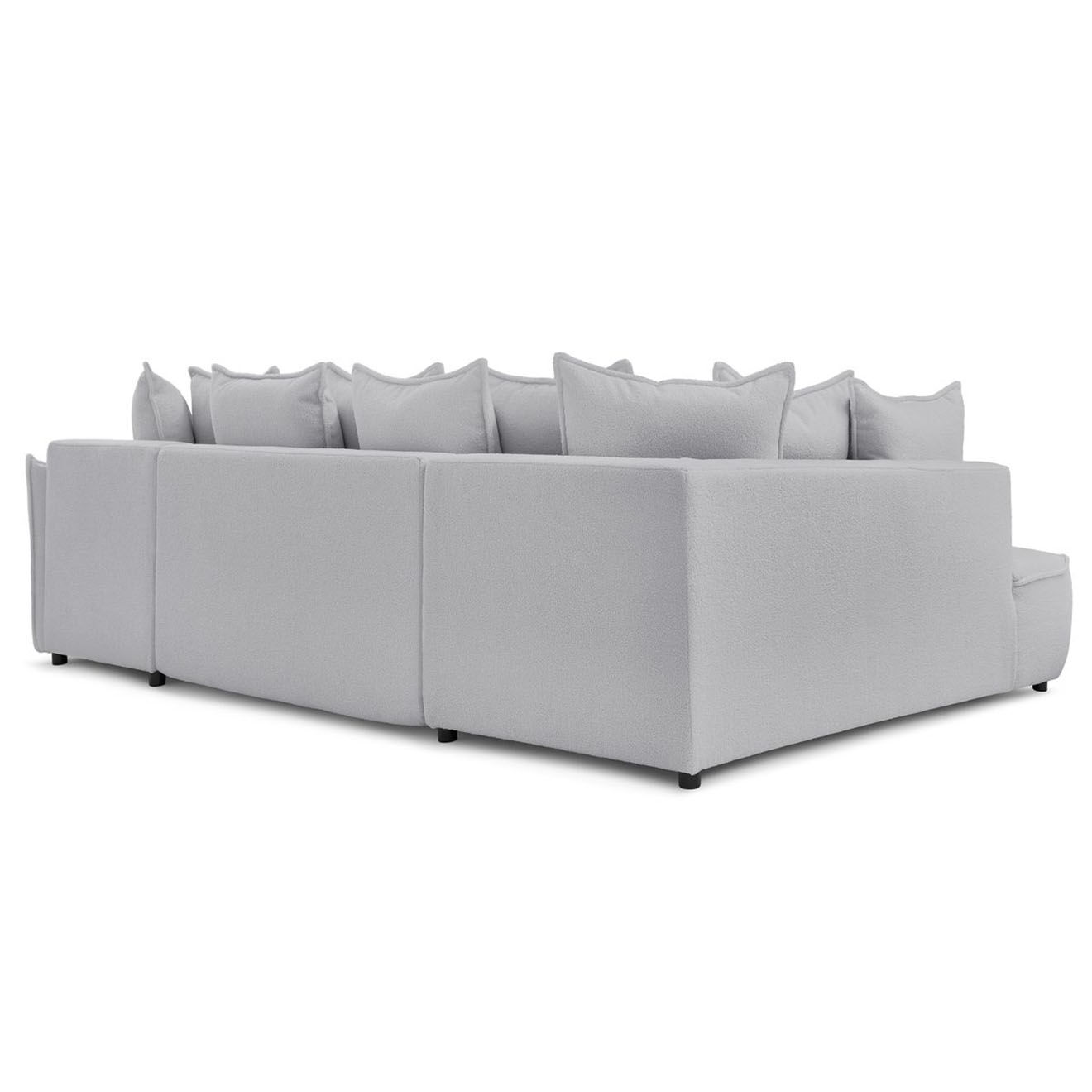 Bobochic Canapé panoramique convertible coffre d'angle droit bouclette léon gris clair - 320x194x90 cm