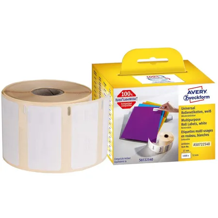 Avery Zweckform AS0722540 Rollenetiketten Etiketten ablösbar 32 x 57 mm, 1 Rolle/1.000 Etiketten, weiß