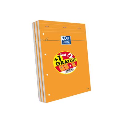 Oxford - Pack de 3 Blocs notes - A4 + - 160 pages - petits carreaux - perforés