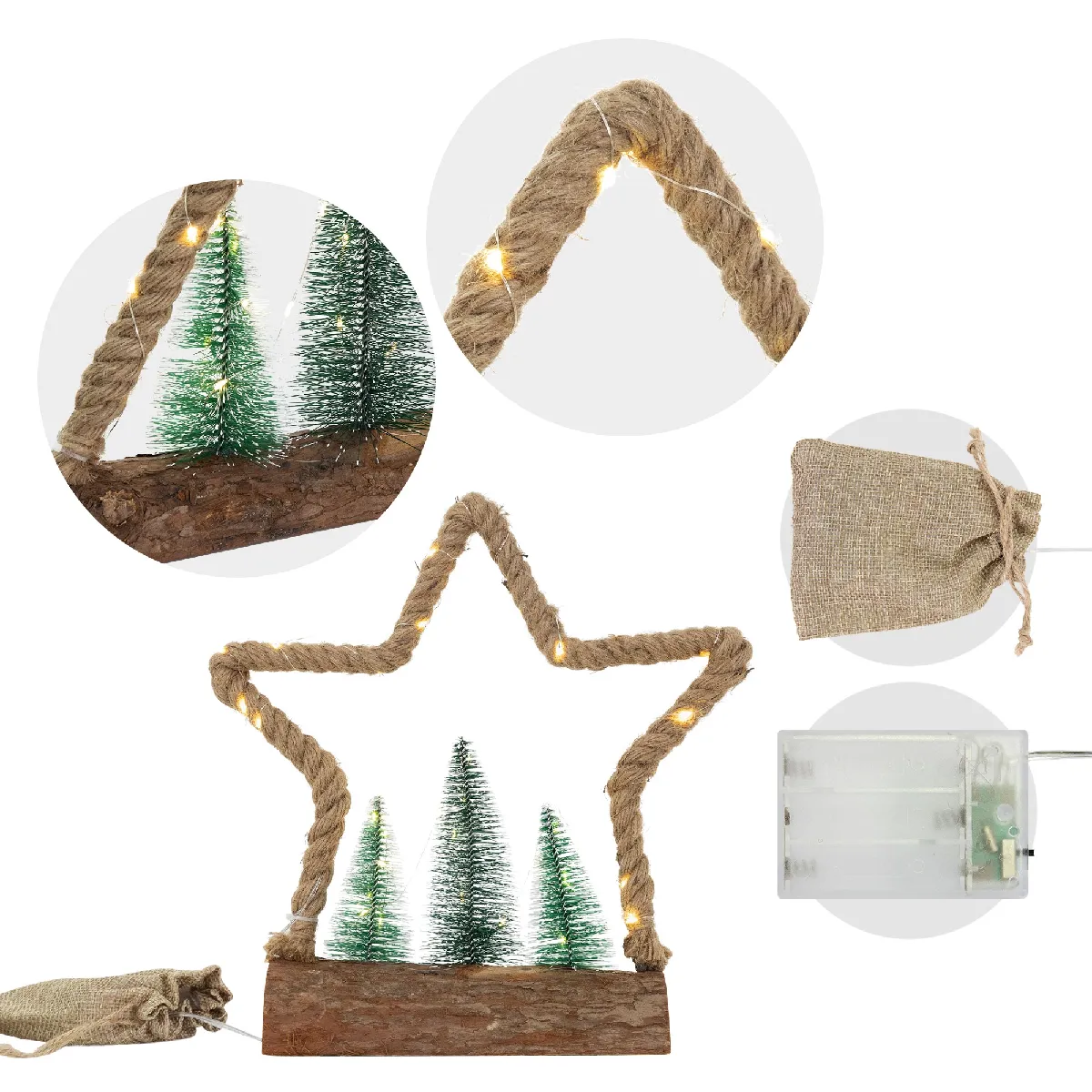 Ecd Germany Étoile de Noël en Jute avec LED