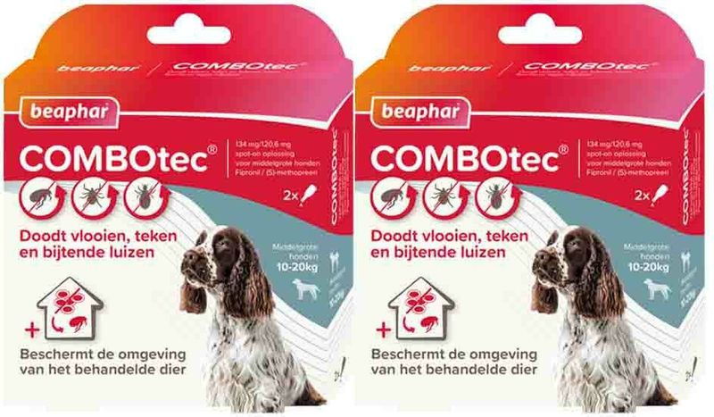 Beaphar - Combotec - Anti Vlooien en Teken Druppels - Hond 10-20 kg - 2 Pipetten